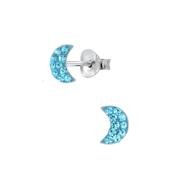 Wholesale Sterling Silver Half Moon Crystal Ear Studs - JD2123