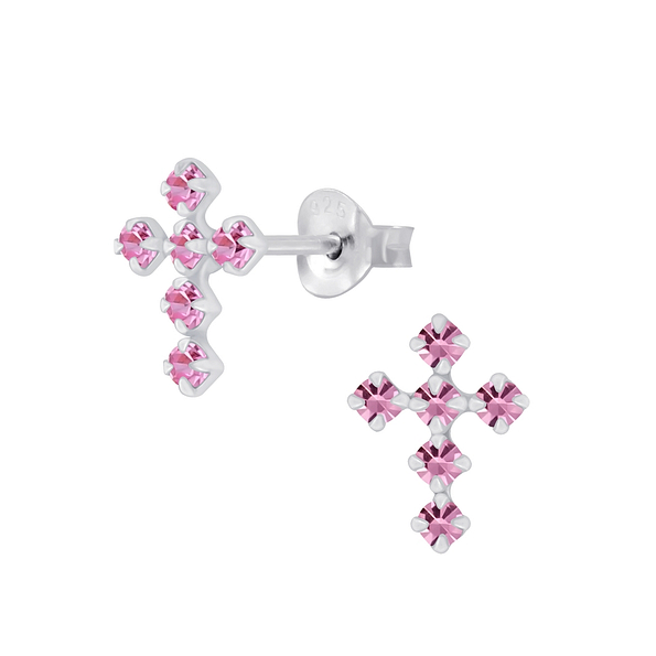 Wholesale Sterling Silver Cross Crystal Ear Studs - JD5116