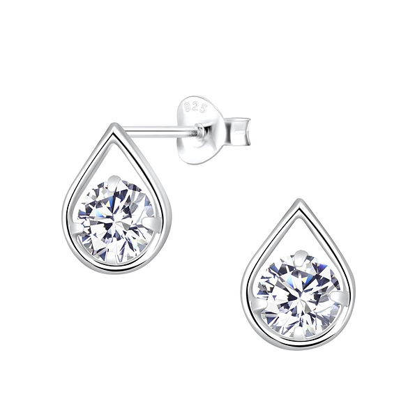 Wholesale Sterling Silver Tear Drop Cubic Zirconia Ear Studs - JD2649