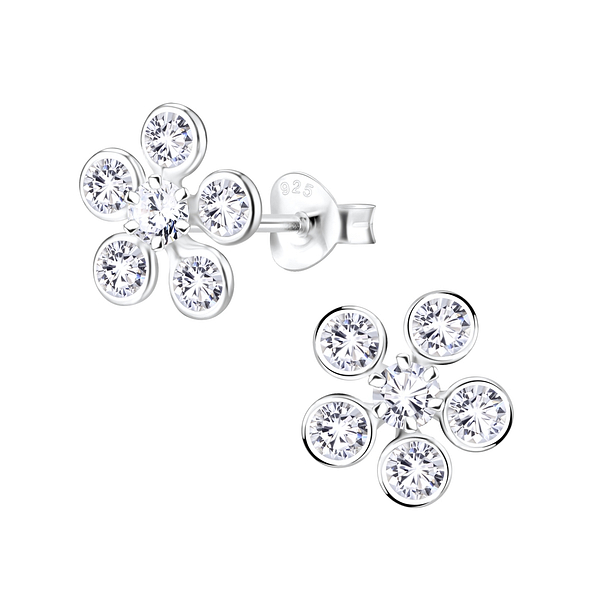 Wholesale Sterling Silver Flower Cubic Zirconia Ear Studs - JD8320