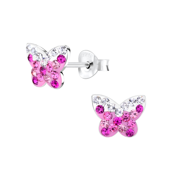 Wholesale Sterling Silver Butterfly Crystal Ear Studs - JD7970
