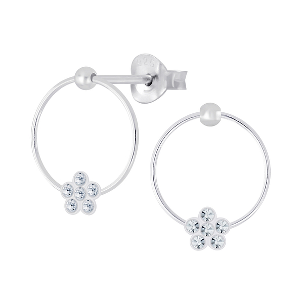 Wholesale Sterling Silver Flower Crystal Ear Studs - JD5302