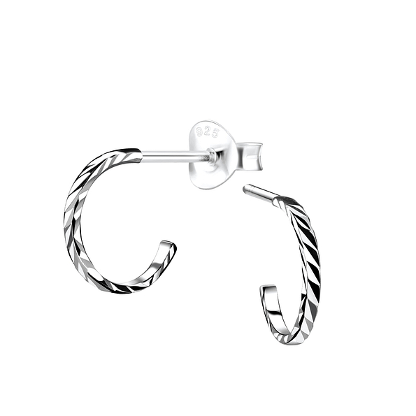 Wholesale Sterling Silver Half Hoop Ear Studs with Diamond Cut - JD9079 Wholesale Sterling Silver Half Hoop Ear Studs with Diamond Cut - JD9079
