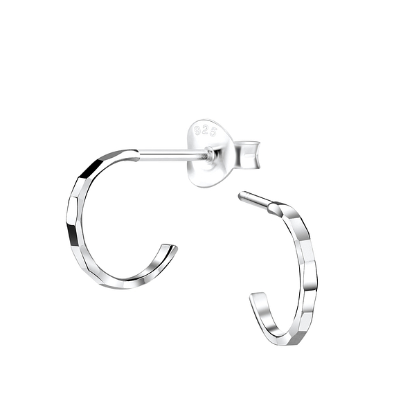 Wholesale Sterling Silver Half Hoop Ear Studs with Diamond Cut - JD9080