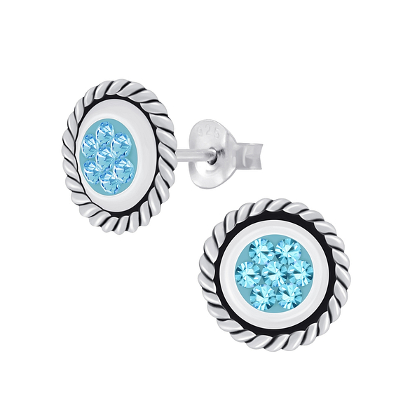 Wholesale Sterling Silver Round Crystal Ear Studs - JD5166