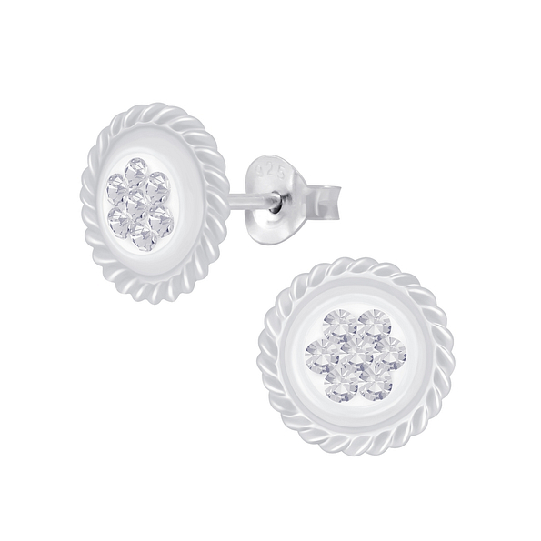 Wholesale Sterling Silver Round Crystal Ear Studs - JD4813