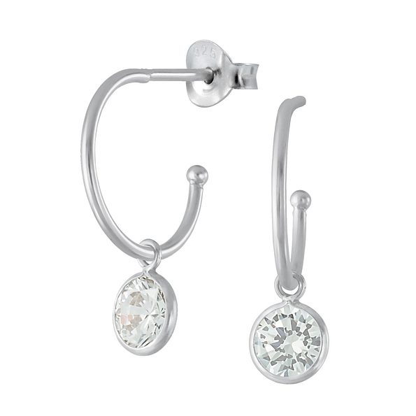 Wholesale Sterling Silver Half Hoop Ear Studs With Hanging Cubic Zirconia - JD2540