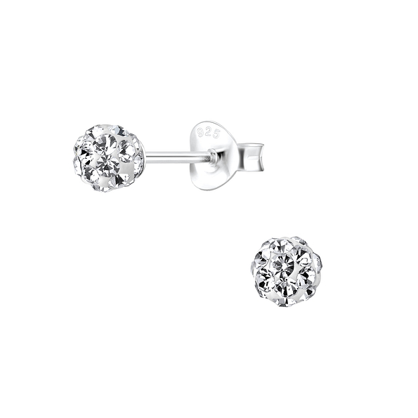 Wholesale 4mm Sterling Silver Crystal Ball Ear Studs - JD8900