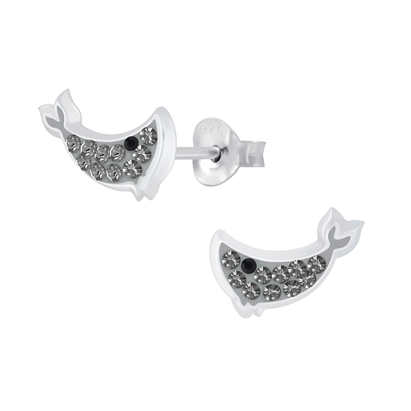 Wholesale Sterling Silver Whale Crystal Ear Studs - JD7335