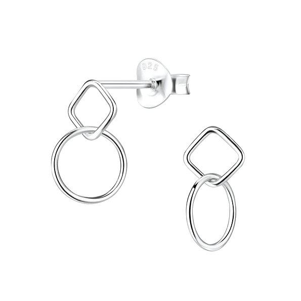 Wholesale Sterling Silver Square and Circle Ear Studs - JD7579