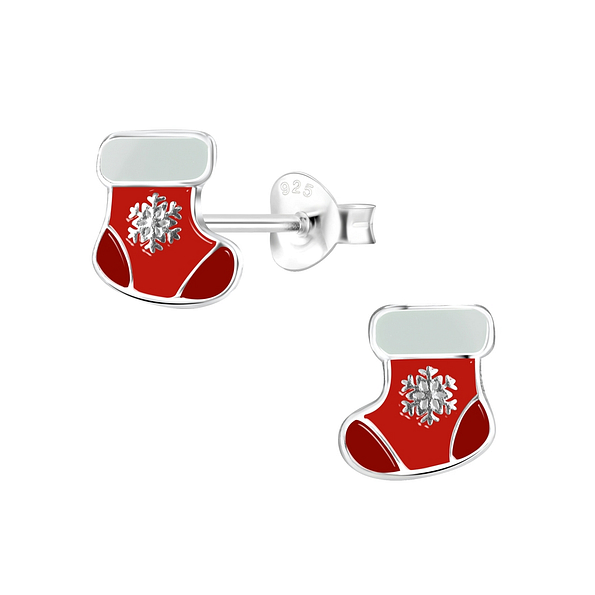 Wholesale Sterling Silver Christmas Stocking Ear Studs - JD8434