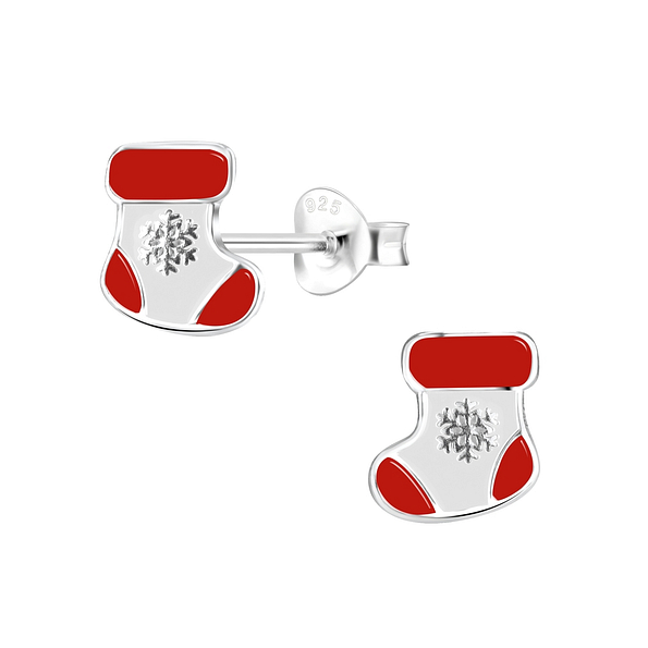 Wholesale Sterling Silver Christmas Stocking Ear Studs - JD8433