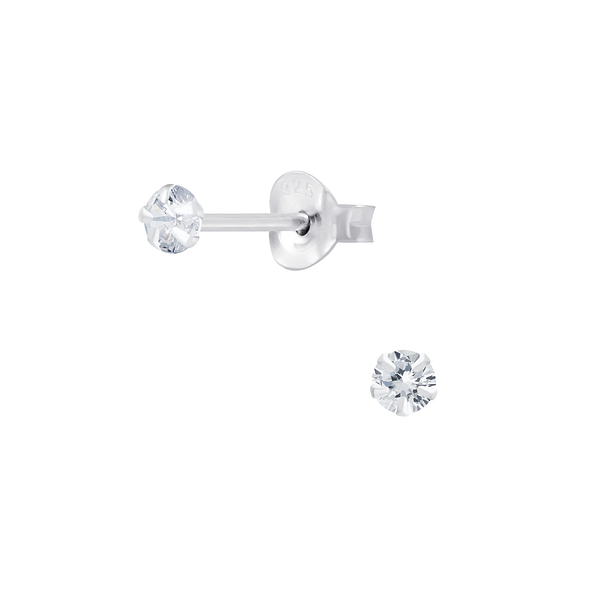 Wholesale 4mm Round Sliver Cubic Zirconia Ear Studs - JD8154