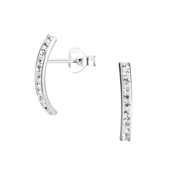 Wholesale Sterling Silver Curved Crystal Ear Studs - JD10225