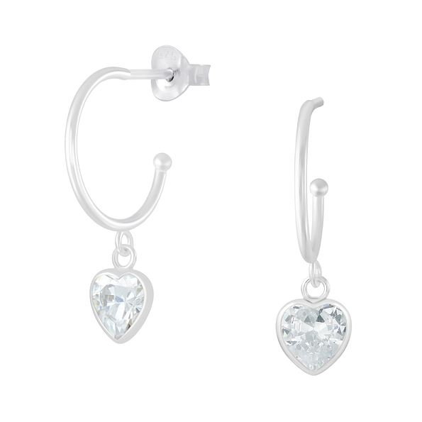 Wholesale Sterling Silver Half Hoop with Hanging Heart Ear Studs - JD5726