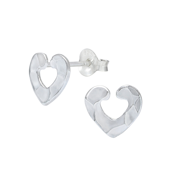 Wholesale Sterling Silver Hammered Heart Ear Studs - JD1110