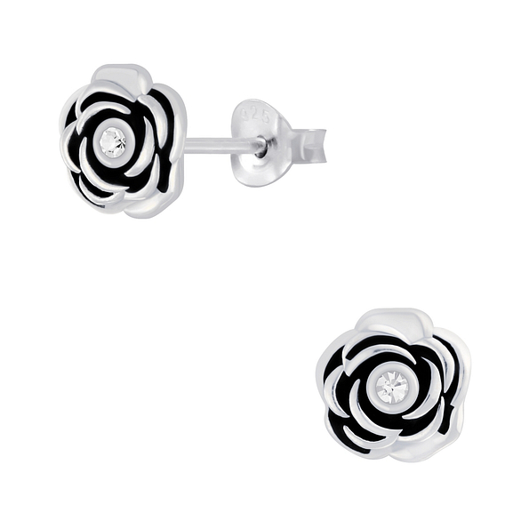 Wholesale Sterling Silver Flower Crystal Ear Studs - JD5685