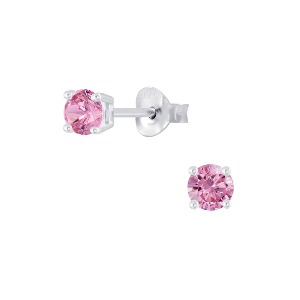 Wholesale 4mm Round Cubic Zirconia Sterling Silver Ear Studs - JD2049