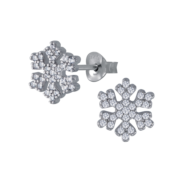 Wholesale Sterling Silver Snowflake Cubic Zirconia Ear Studs - JD3095
