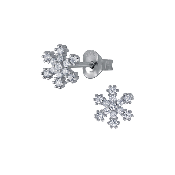 Wholesale Sterling Silver Snowflake Cubic Zirconia Ear Studs - JD3094