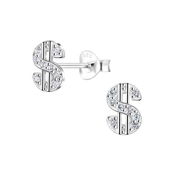 Wholesale Sterling Silver Dollar Sign Ear Studs - JD10140