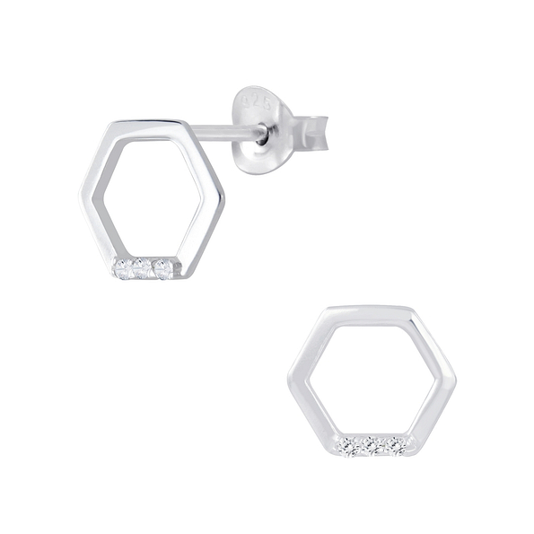 Wholesale Sterling Silver Hexagon Ear Studs - JD7052