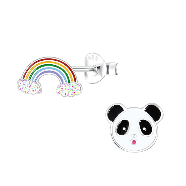 Wholesale Sterling Silver Rainbow and Panda Ear Studs - JD9947
