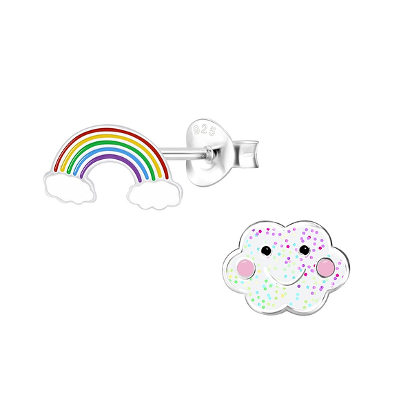 Wholesale Sterling Silver Rainbow and Cloud Ear Studs - JD9948
