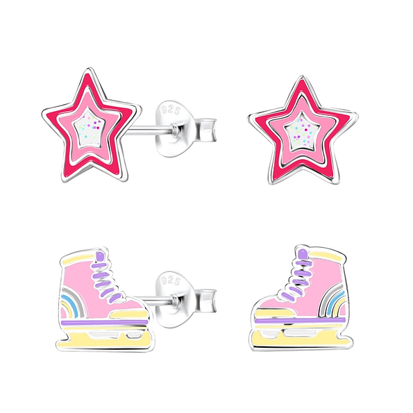 Wholesale Sterling Silver Colorful Ear Studs Set - JD9971