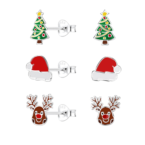 Wholesale Sterling Silver Christmas Holiday Ear Studs Set - JD9970