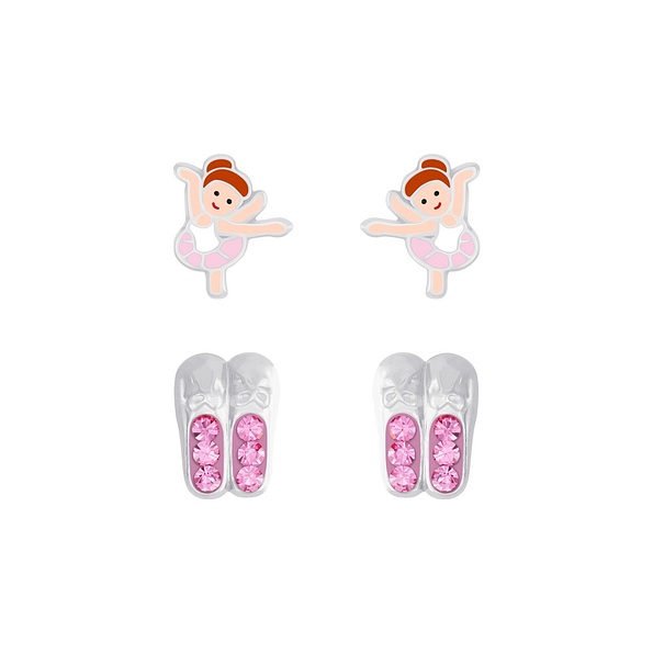 Wholesale Silver Ballerina Stud Earrings Set