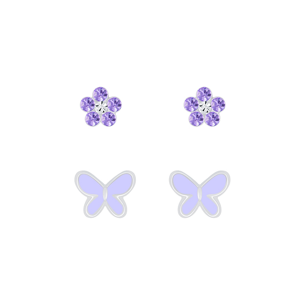 Wholesale Sterling Silver Butterfly and Flower Ear Studs Set - JD7642