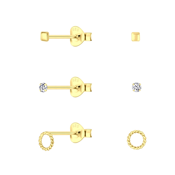 Wholesale Sterling Silver Gold Mixed Ear Studs Set - JD10029