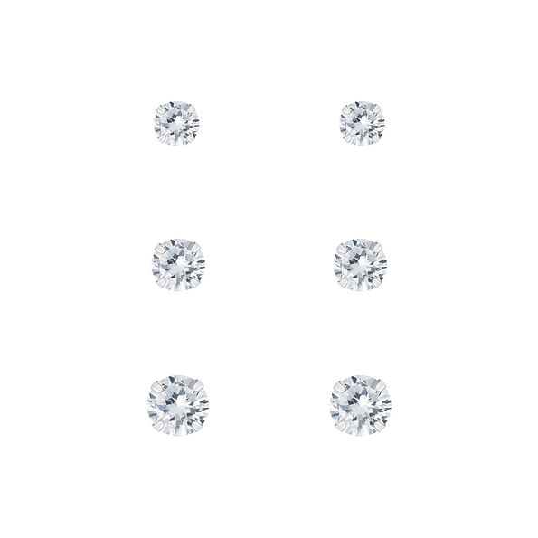 Wholesale 3mm 4mm and 5mm Cubic Zirconia Sterling Silver Ear Studs Set - JD7699