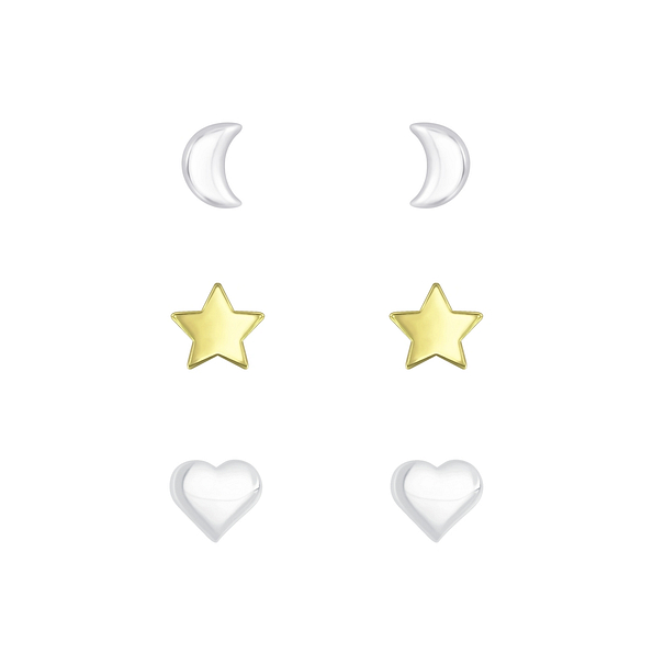 Wholesale Sterling Silver Moon Star and Heart Ear Studs Set - JD7702