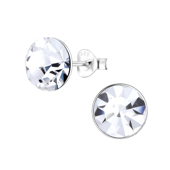 Wholesale 8mm Round Crystal Sterling Silver Ear Studs - JD2169