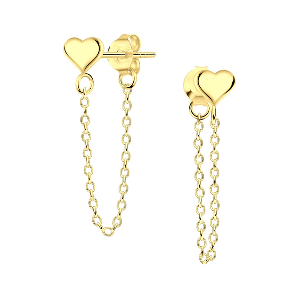 Wholesale Sterling Silver Heart Ear Studs with Chain - JD6651