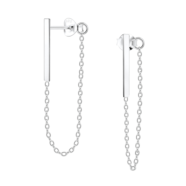 Wholesale Sterling Silver Bar Ear Studs With Chain - JD5479