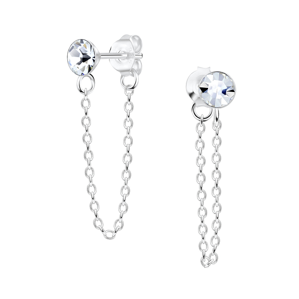 Wholesale 4mm Crystal Sterling Silver Ear Studs with Chain - JD5684