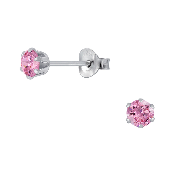 Wholesale 4mm Round Cubic Zirconia Sterling Silver Ear Studs - JD1976