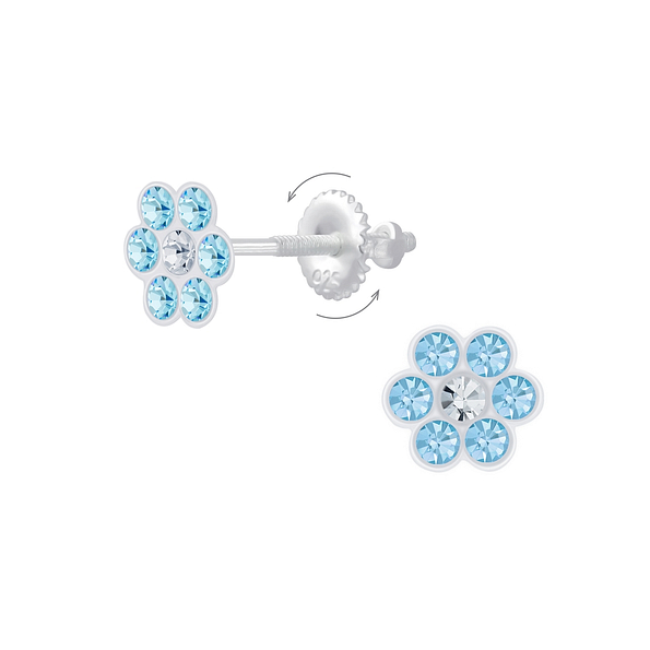 Wholesale Sterling Silver Flower Crystal Screw Back Ear Studs - JD6799