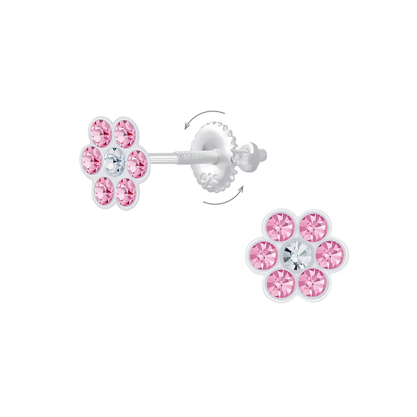 Wholesale Sterling Silver Flower Crystal Screw Back Ear Studs - JD6800