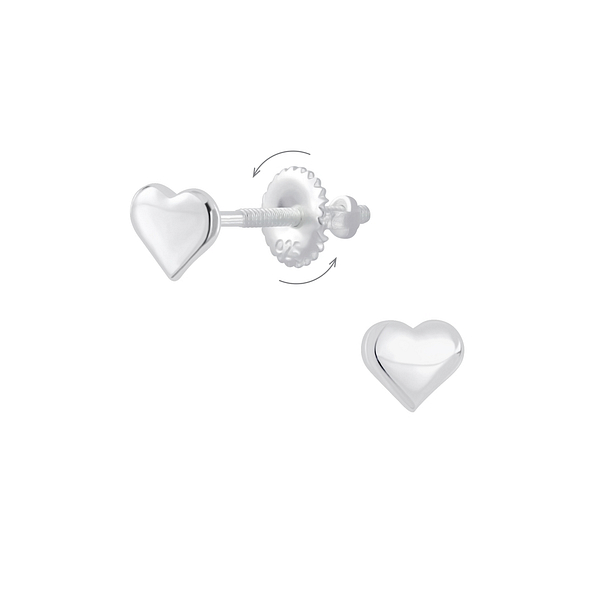 Wholesale Sterling Silver Heart Screw Back Ear Studs - JD6282