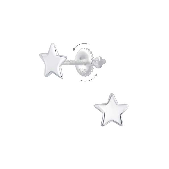 Wholesale Sterling Silver Star Screw Back Ear Studs - JD6281