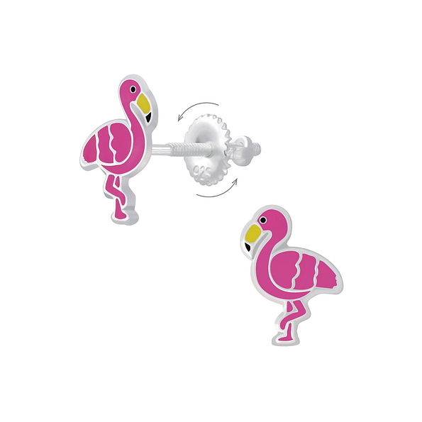 Wholesale Sterling Silver Flamingo Screw Back Ear Studs - JD6276