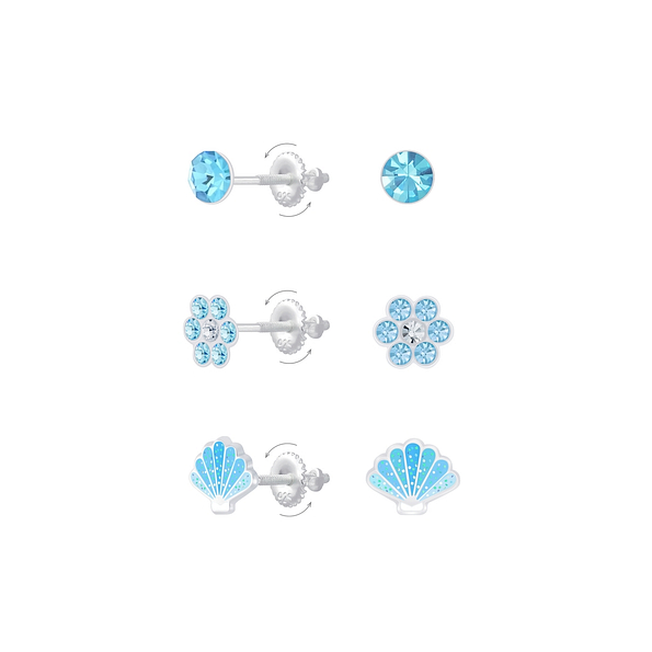 Wholesale Sterling Silver Blue Screw Back Ear Studs Set - JD8404