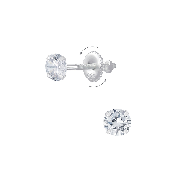 Wholesale 4mm Round Cubic Zirconia Sterling Silver Screw Back Ear Studs - JD6241