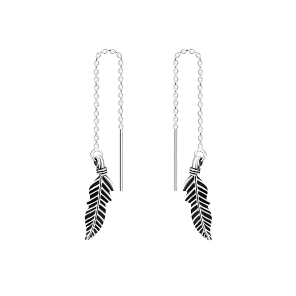 Wholesale Sterling Silver Thread Through Feather Earrings - JD5509