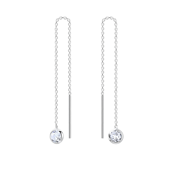 Wholesale 4mm Round Cubic Zirconia Sterling Silver Thread Through Earrings - JD4678