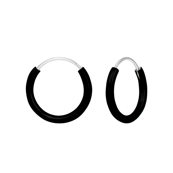 Wholesale Sterling Silver Black Ear Hoops - JD1868